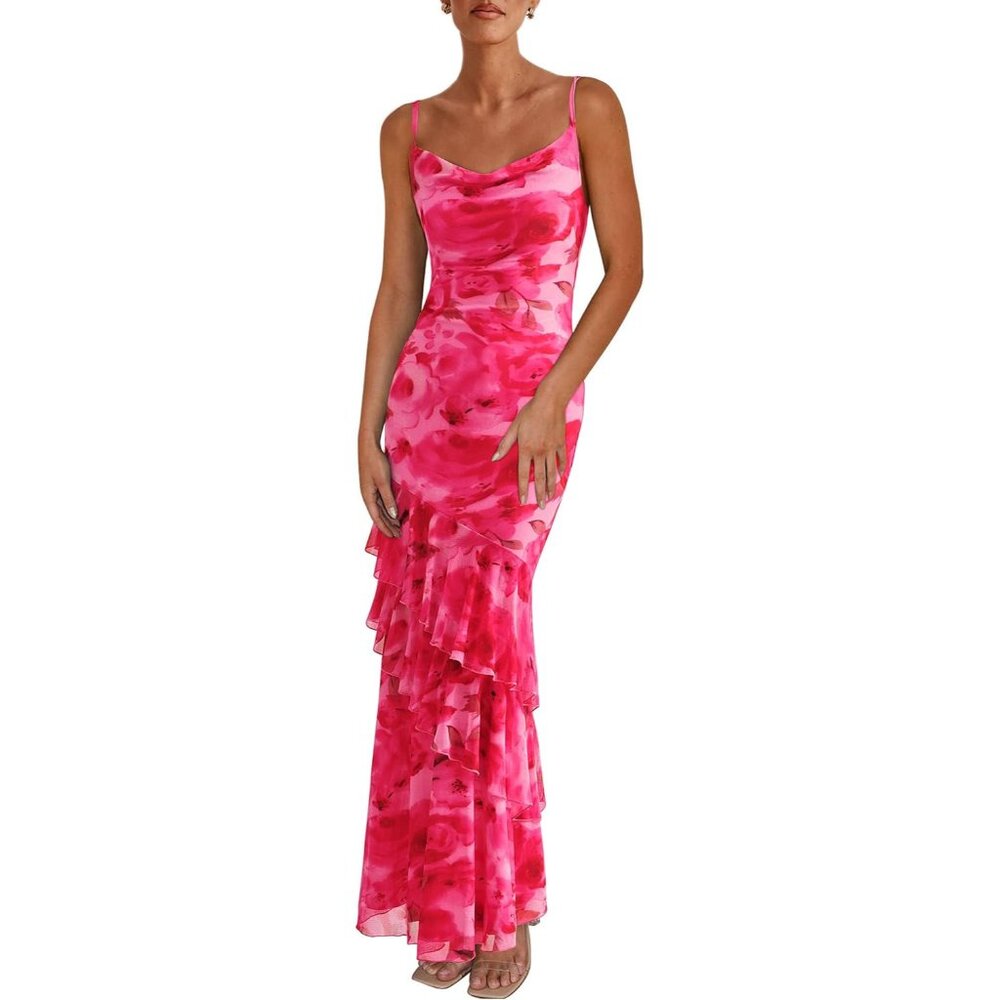 Maxi Dress Women Summer Floral Spaghetti Strap Beach Party Long Dress